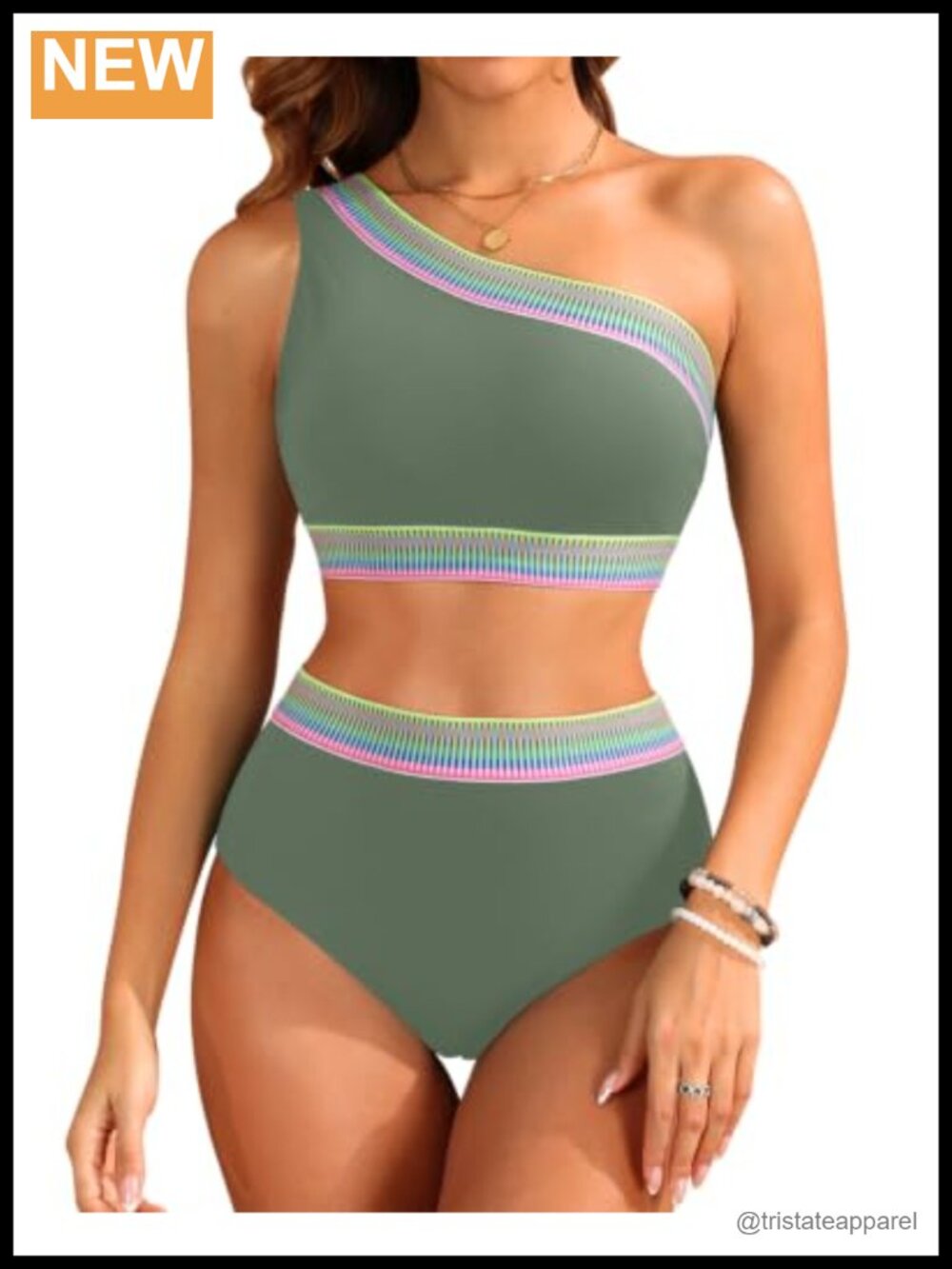 High Waisted One Shoulder Bikini Set Two Piece Swimwear